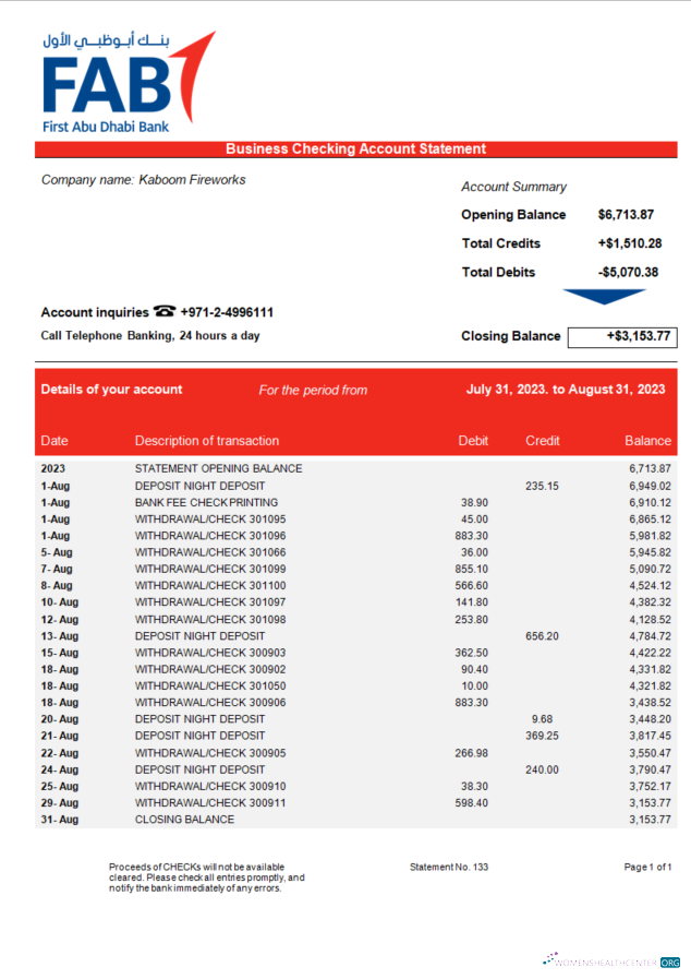 Download FAB Bank company statement Word and PDF template Photoshop template